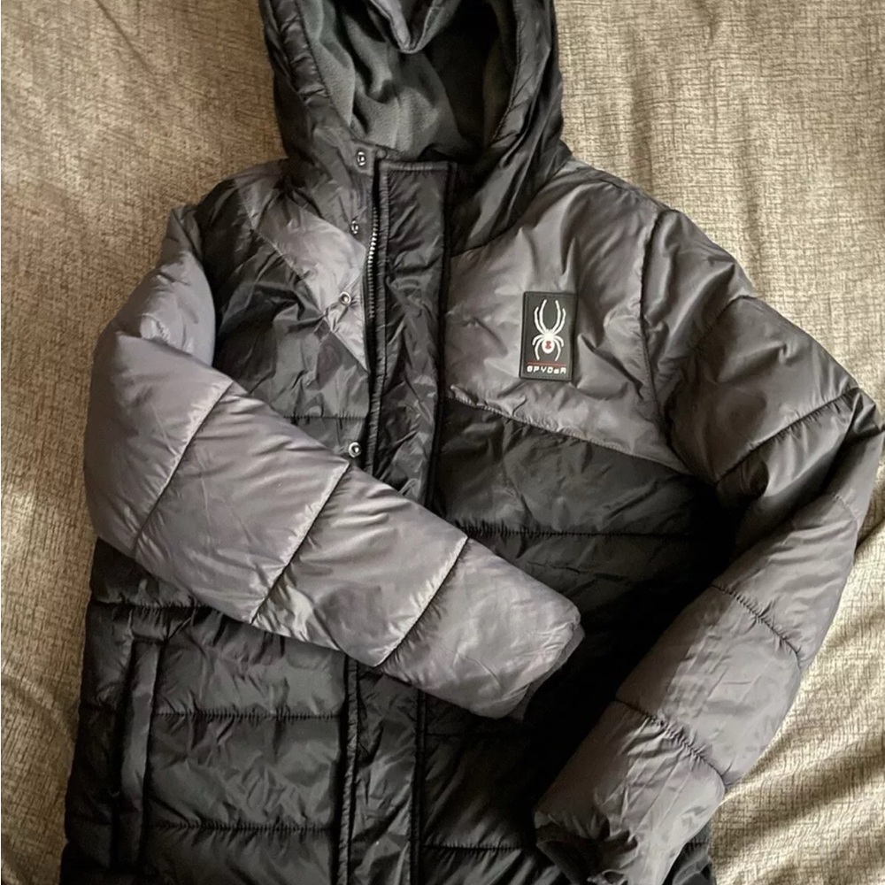 Spyder Black and Gray Puffer Jacket with Hood